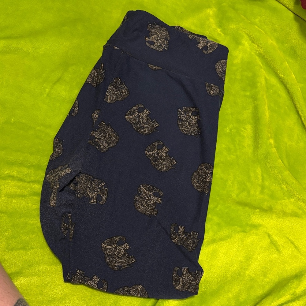 LuLaRoe Navy and Gold Elephant Leggings